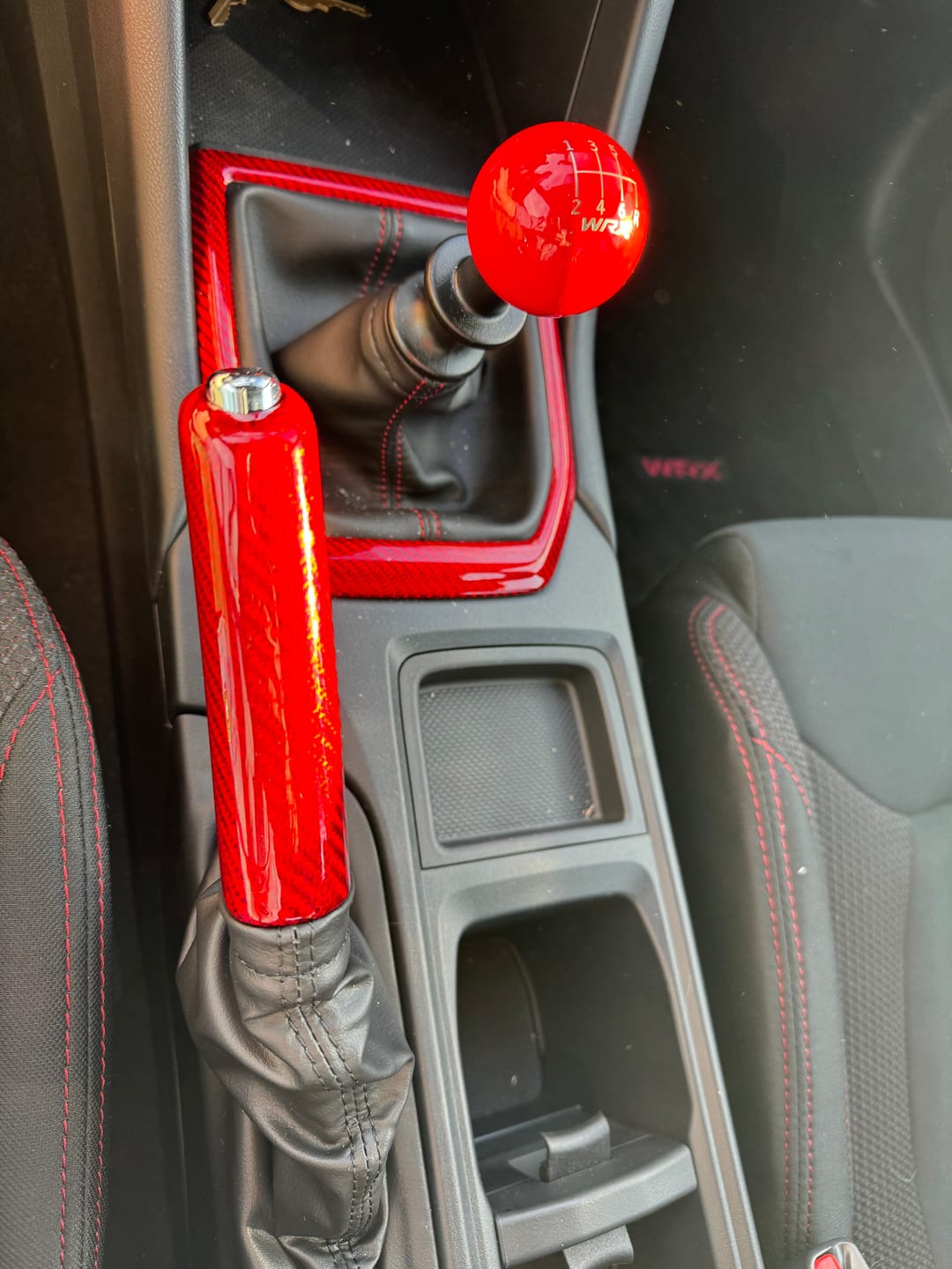 Customer photo review of 2008-2024 Subaru WRX/STi Red Carbon Fiber Ebrake Handle 2013-20 BRZ/FR-S