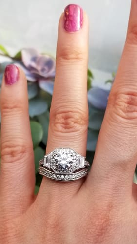 Customer photo review of Halo Art Deco CZ Ring Set in Sterling Silver