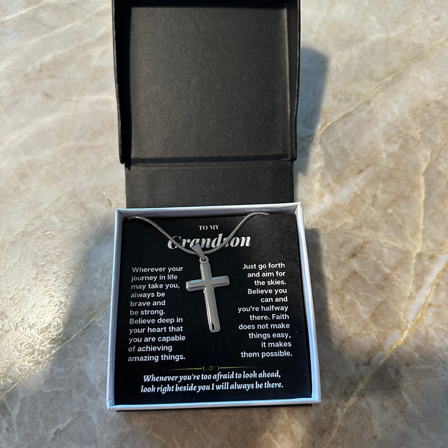 Customer photo review of To My Grandson - Artisan-Crafted Cross - Gift Set - SS178S