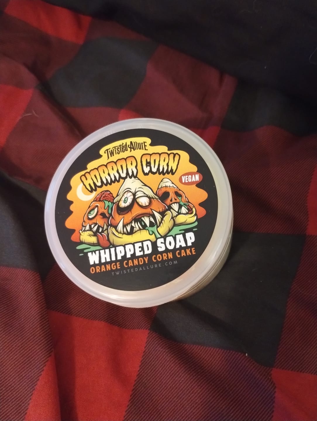 Customer photo review of Horror Corn Whipped Soap (orange candy corn cake)