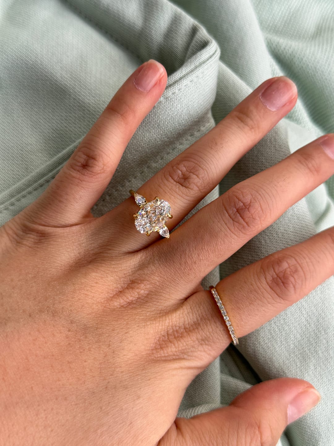 Customer photo review of Louily Outstanding Oval Cut Three Stone Engagement Ring