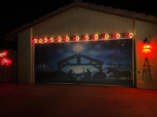 Customer photo review of Christmas Nativity Scene Garage Door Cover Mural Banner Backdrop