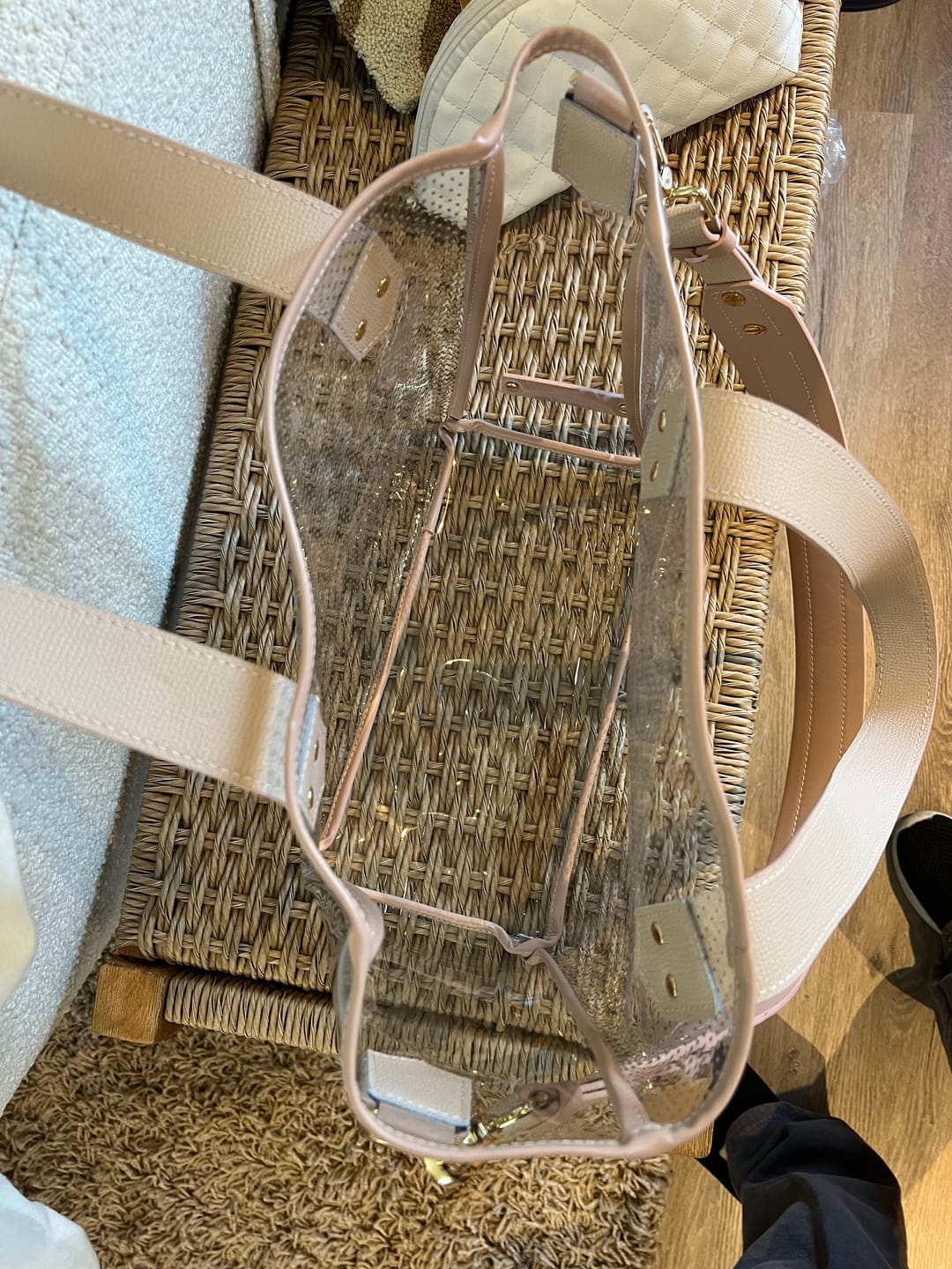 Customer photo review of Gameday Bag - Blush Leather / Clear PVC