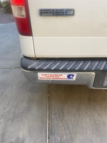 Customer photo review of I Voted for Waylon Jennings Bumper Sticker