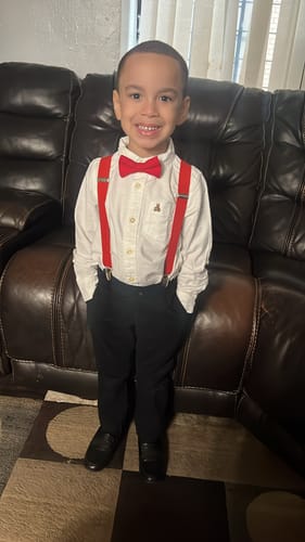 Customer photo review of Red Bow Tie & Red Suspenders Set