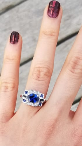 Customer photo review of Art Deco Simulated Blue Sapphire CZ Ring in Sterling Silver