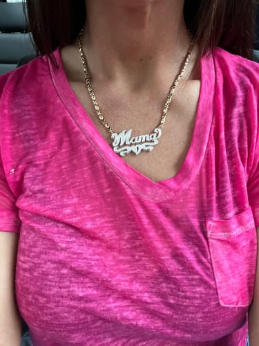 Customer photo review of Double Plated Heart Name Necklace with Hugs and Kisses Chain
