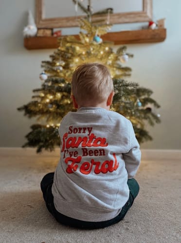 Customer photo review of Sorry Santa, I've Been Feral Sweatshirts