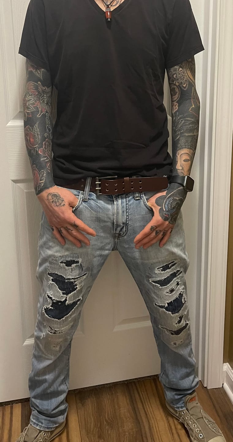 Customer photo review of Brown Double Hole Full Grain Leather Belt