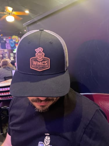 Customer photo review of Custom Leather Patch Trucker Hat - Richardson 115
