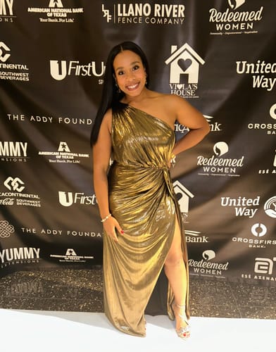 Customer photo review of Metallic Draped One Shoulder Grecian Dress