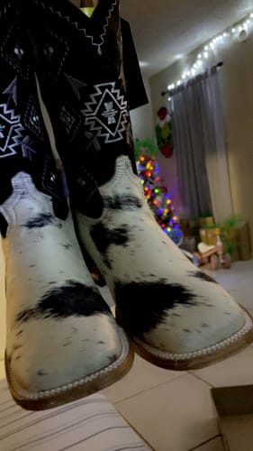 Customer photo review of COWHIDE BLACK AZTEC  | MEN SQUARE TOE WESTERN COWBOY BOOTS