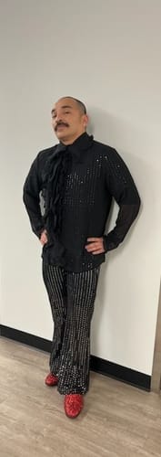 Customer photo review of Mens Metallic Hollow Out Long Sleeve Jumpsuit SKUK20575