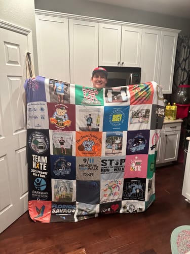 T-shirt quilt with running, community service themes by Breana from FL