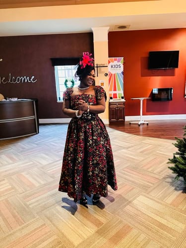 Customer photo review of Floral Brocade Cap Sleeve A Line Dress