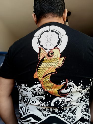 Customer photo review of The Golden Koi Painted T-shirt