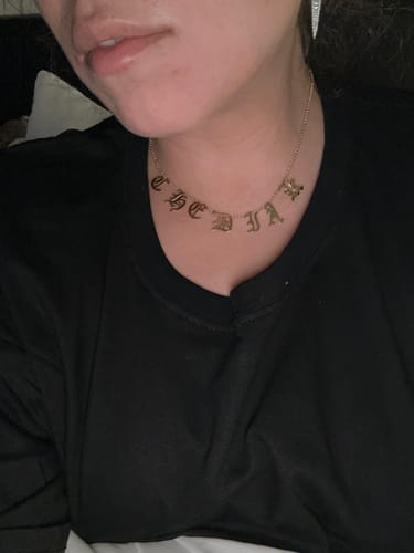 Customer photo review of Gothic Spaced Out Name Necklace
