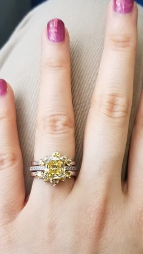 Customer photo review of Solitaire 3ct Canary Yellow Cushion CZ Ring in Sterling Silver