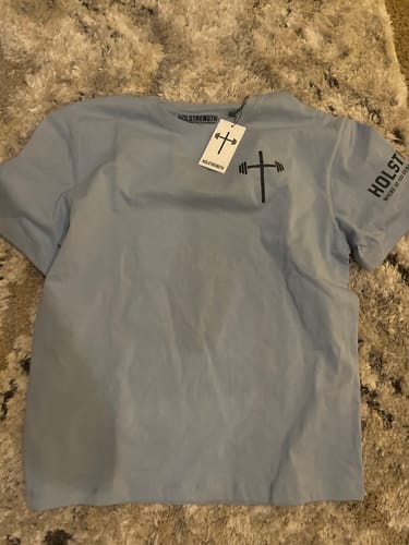 Customer photo review of Philippians 4:13 Oversized Tee - Light Blue