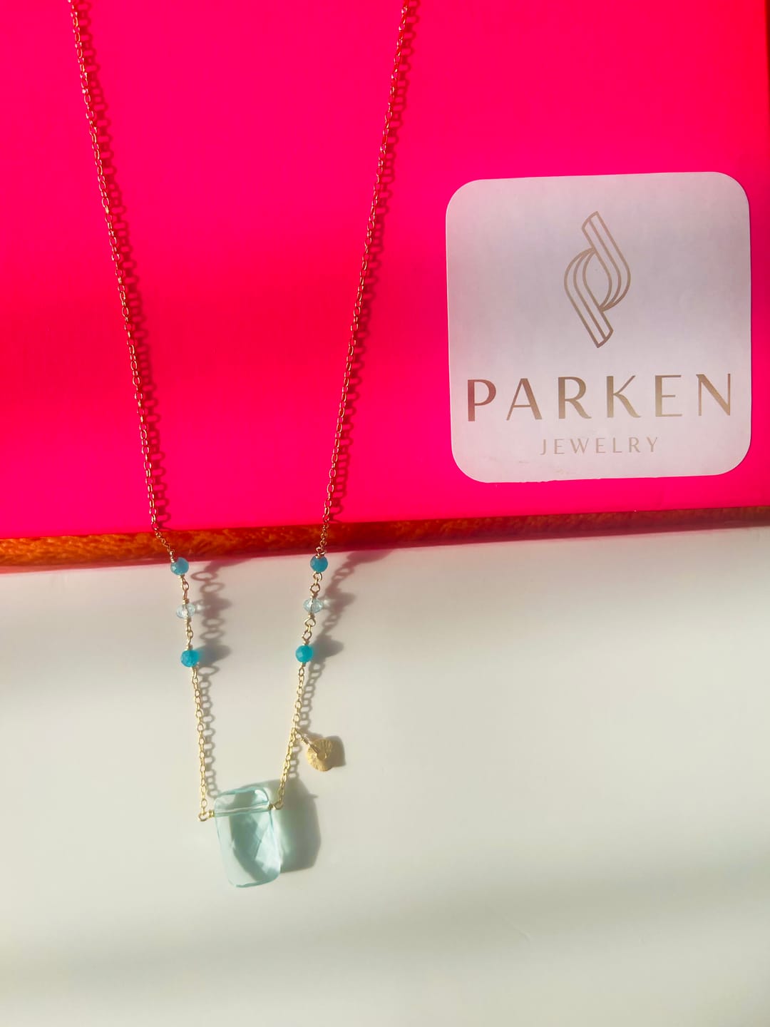 Customer photo review of Rose Quartz and Aquamarine Quartz Rock Necklaces