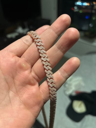 Customer photo review of 8MM Moissanite Prong Cuban Link Chain 14K Gold