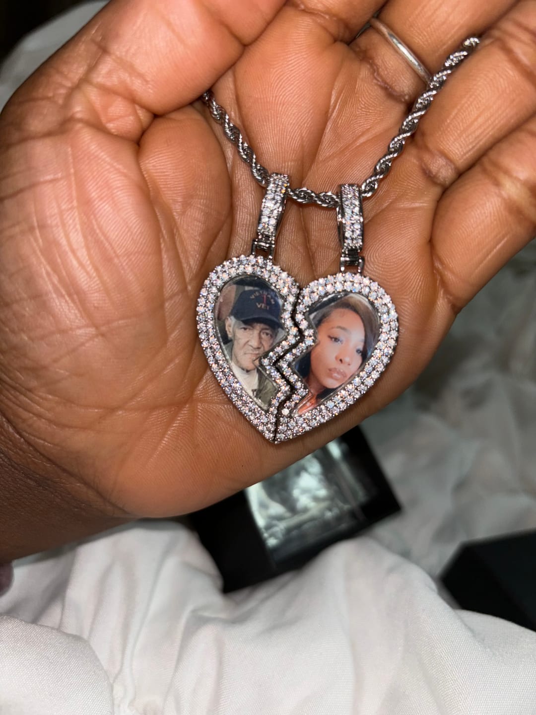 Customer photo review of Split heart Custom picture necklace
