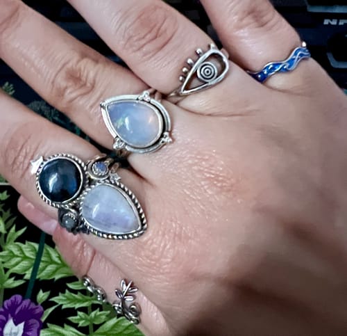 Customer photo review of Celestial Moonstone and Labradorite Silver Ring