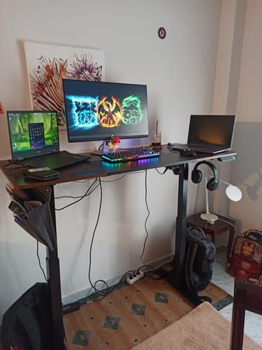 Customer photo review of Γραφείο Ρυθμιζόμενου Ύψους Ηλεκτρικό 72-120 εκ vintage καφέ και μαύρο B34-LSD016X01