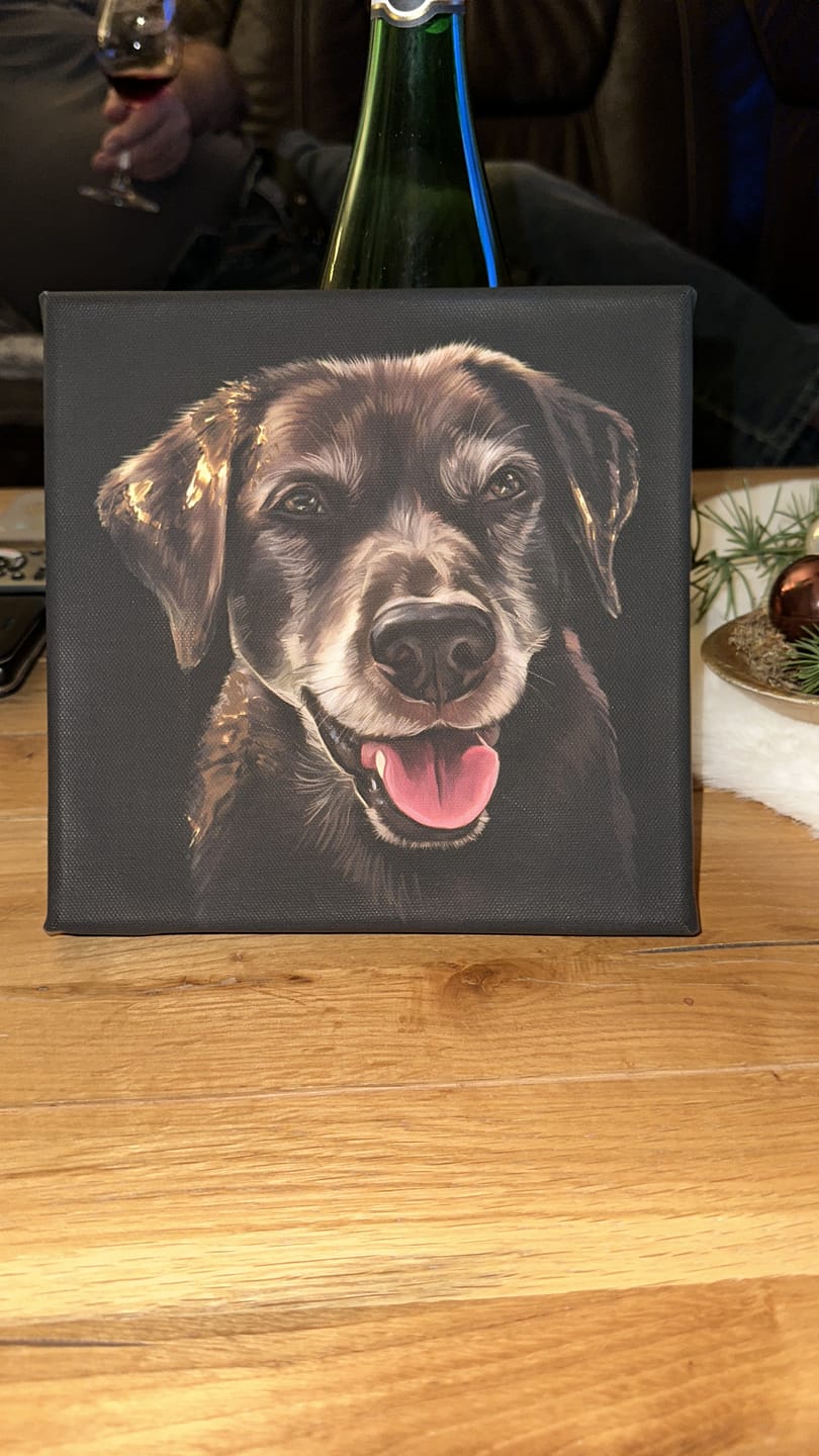 Customer photo review of Handgemaltes Haustierportrait auf Premium Leinwand im Gold Stil