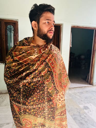 Customer photo review of Pashtush women faux pashmina shawl, ethnic weave design, multi color