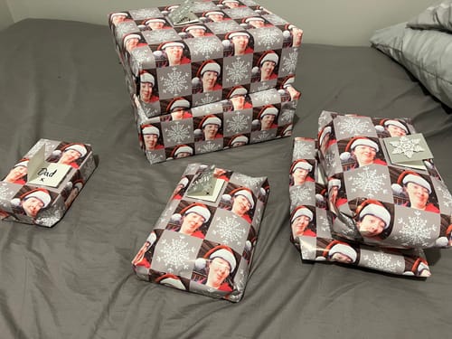Customer photo review of Christmas Dog Photo Wrapping Paper