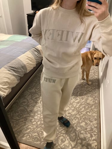 Customer photo review of Wifey Teddy Sweatpants - Champagne