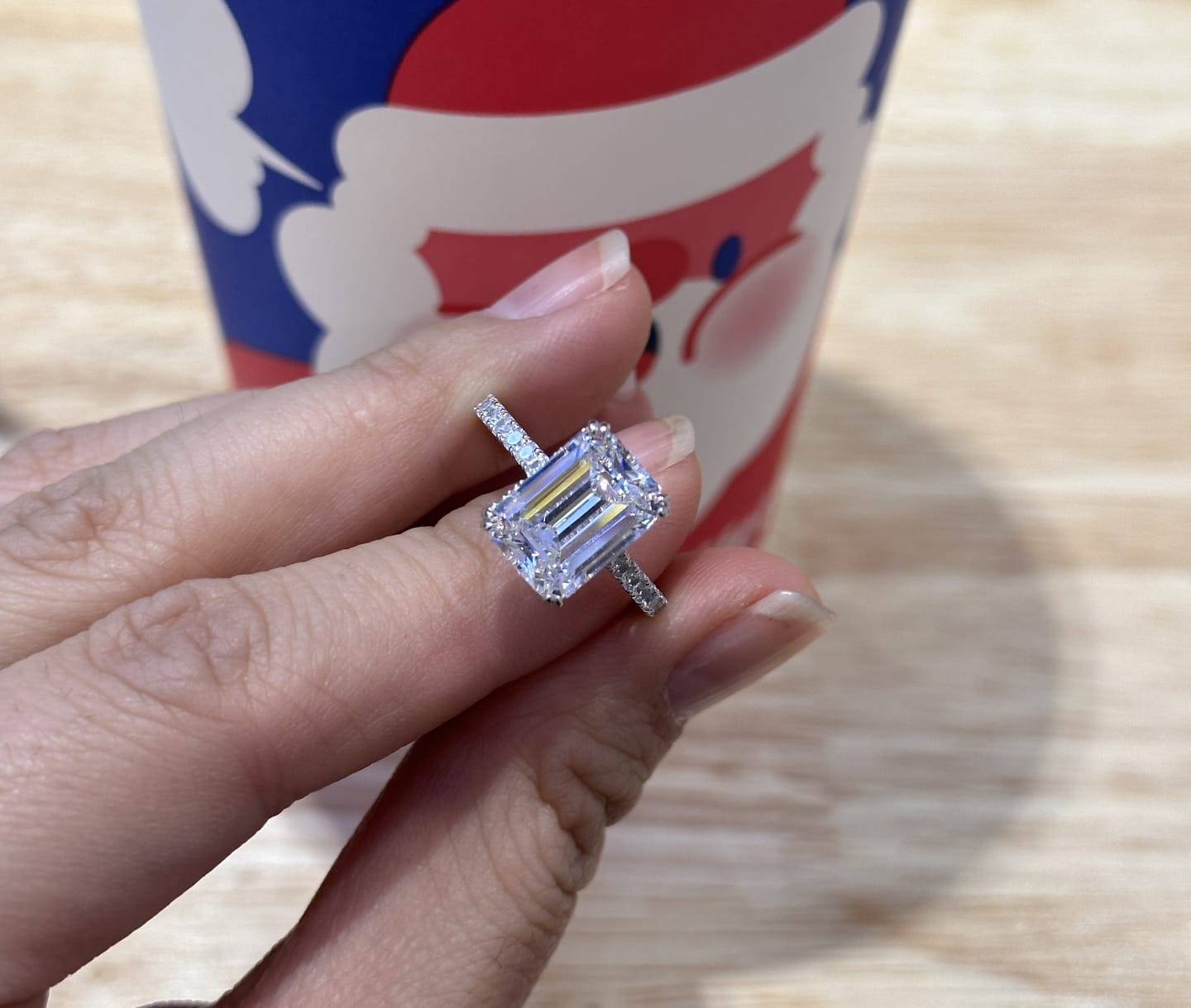 Customer photo review of Louily Elegant Emerald Cut Engagement Ring In Sterling Silver