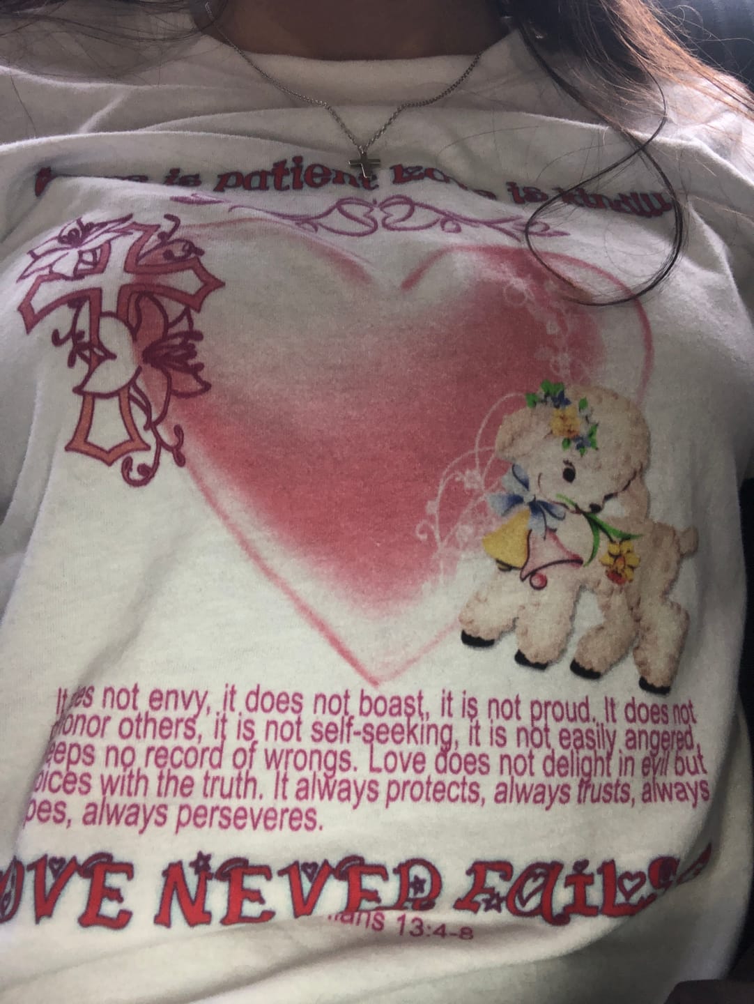 Customer photo review of 1 CORINTHIANS 13 GIRLY TEE