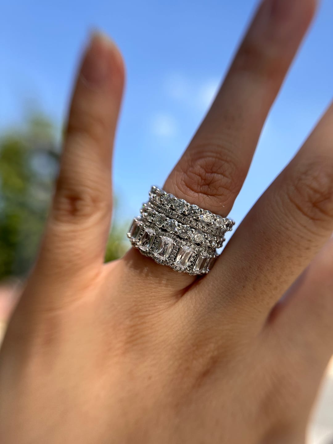 Customer photo review of S925 1.0Ct Cushion Cut 4PC Wedding Band Set Stackable Rings For Everyday Wear
