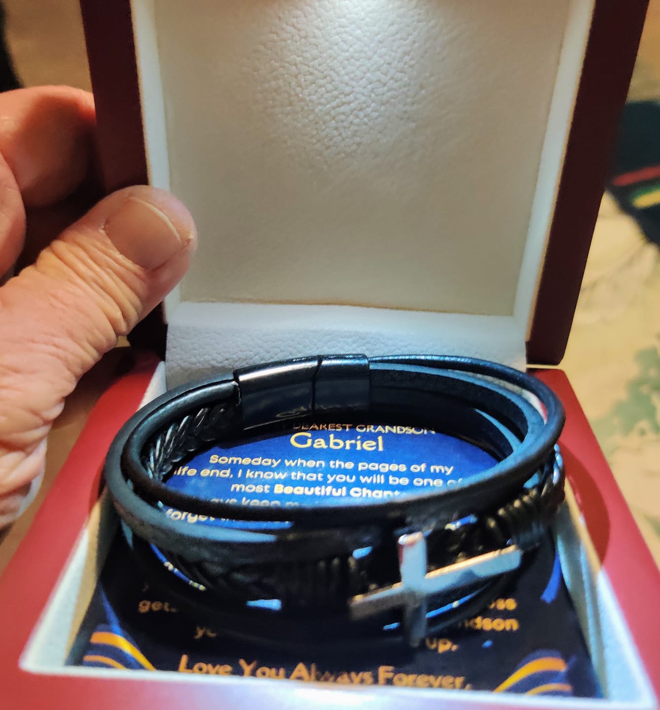 Customer photo review of Grandson, Never Lose Faith - Cross Bracelet With Personalized Message Card (GS35-P)