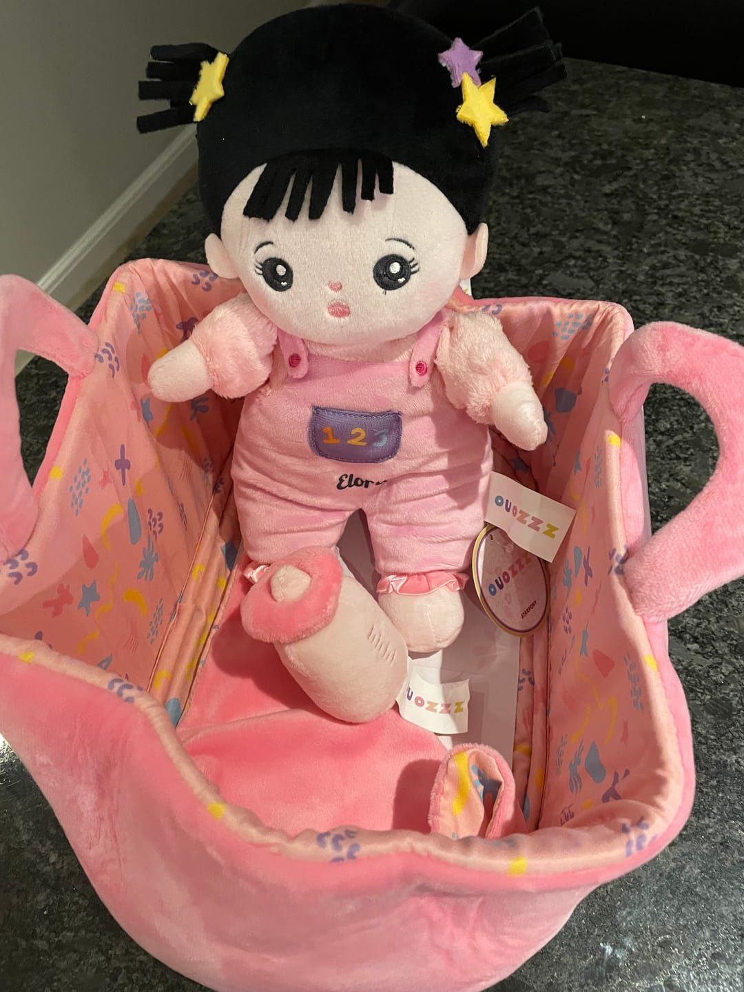 Customer photo review of Personalized Black Hair Mini Plush Rag Baby Doll & Gift Set