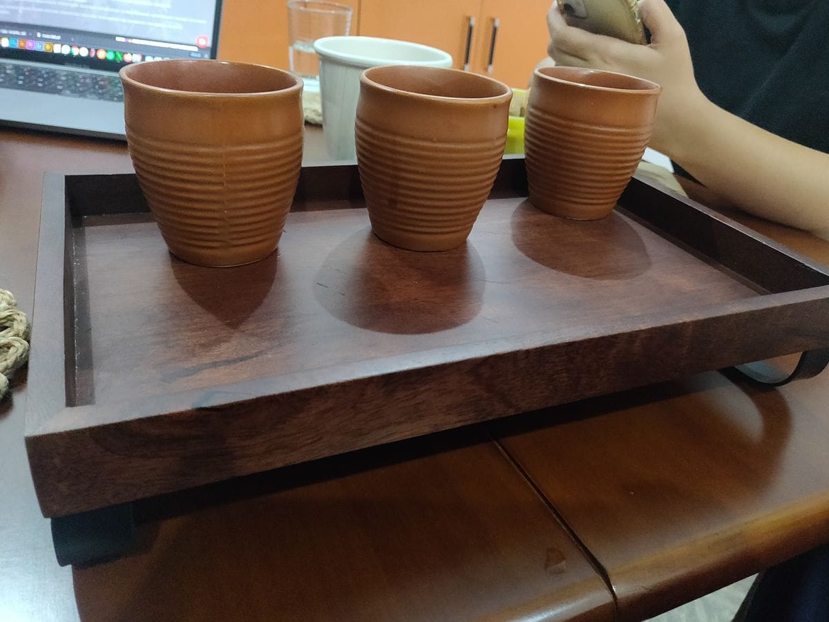 Customer photo review of Serving Tray with Metal Stand from Mahogany Collection (Large)
