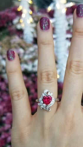 Customer photo review of Heart Flower Simulated Ruby CZ Ring in Sterling Silver
