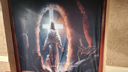 Customer photo review of The Risen Lord Jesus Garage Door Cover Banner Wrap