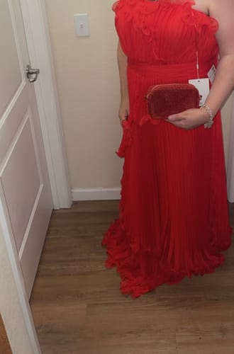 Customer photo review of Pleated Tiered Ruffled Strapless Gown