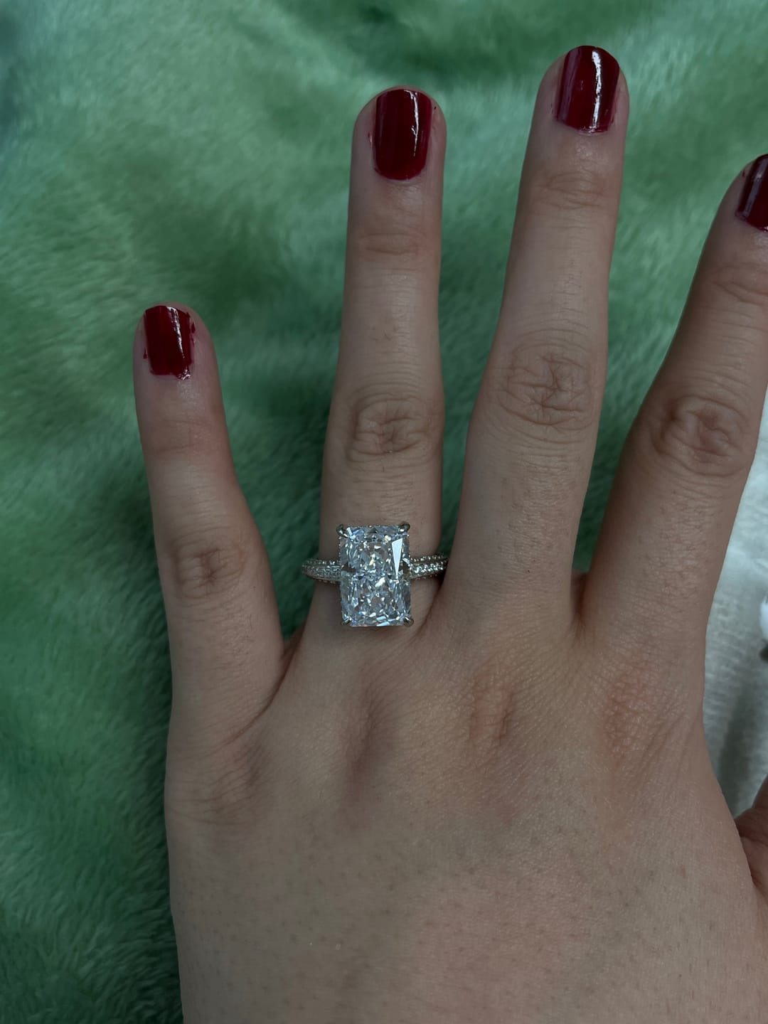 Customer photo review of 7.0Ct Elongated Radiant Cut Engagement Ring For Women In Sterling Silver