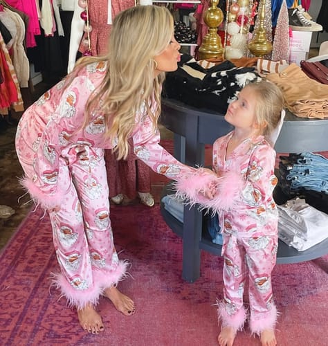 Customer photo review of Christmas Besties Party Printed Feather Trim Elastic Waist Pocketed Pajama Set