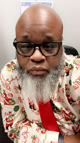 Customer photo review of Men's Merry Christmas Holiday Cute Santa Claus Vintage Button Long Sleeve Shirt