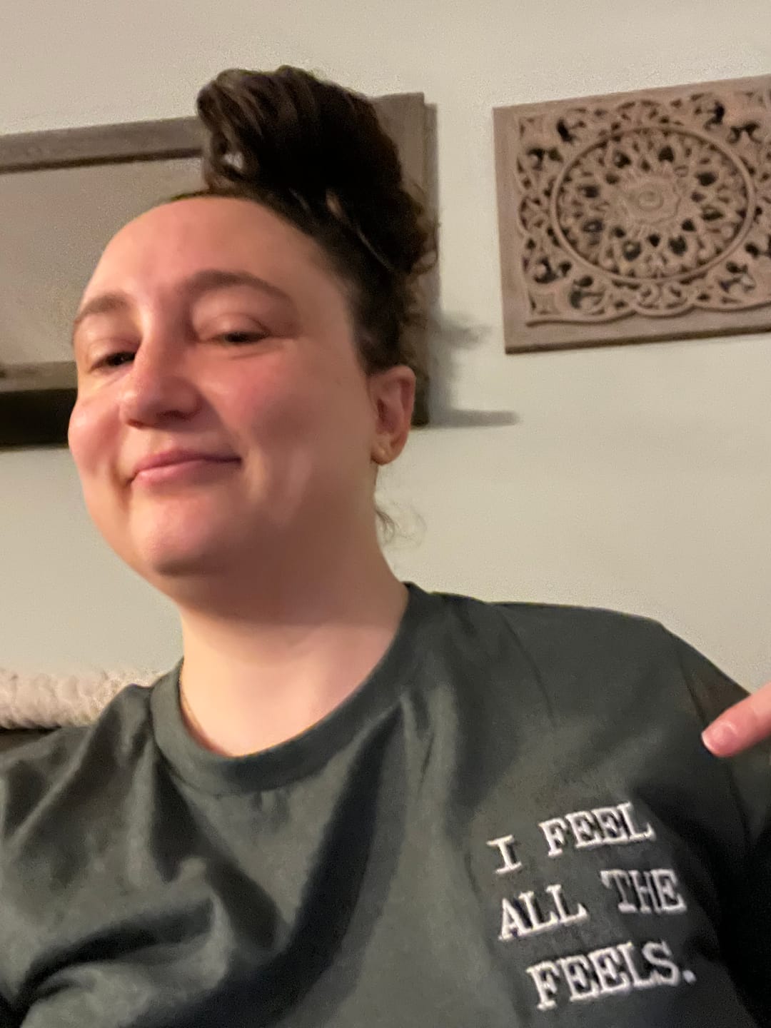Customer photo review of I Feel All The Feels Embroidered T-Shirt