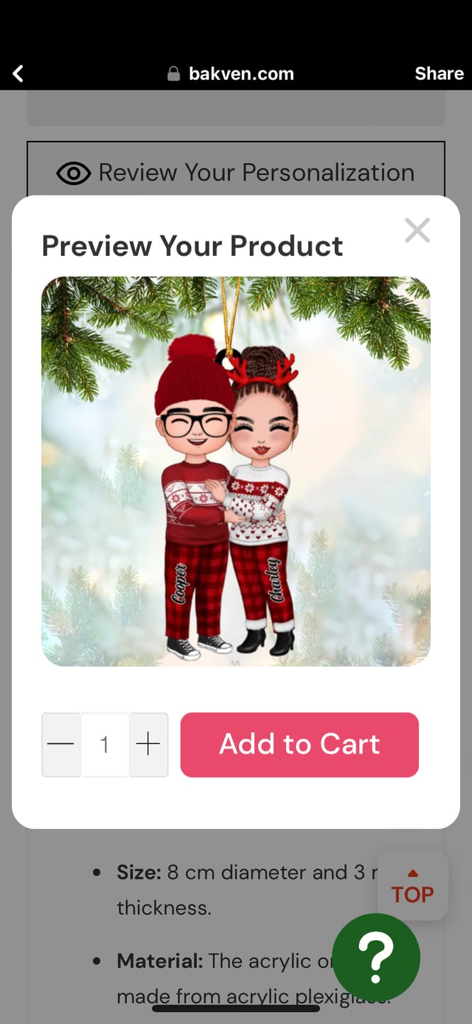 Customer photo review of Christmas Doll Couple Standing Hugging - Personalized Ornament