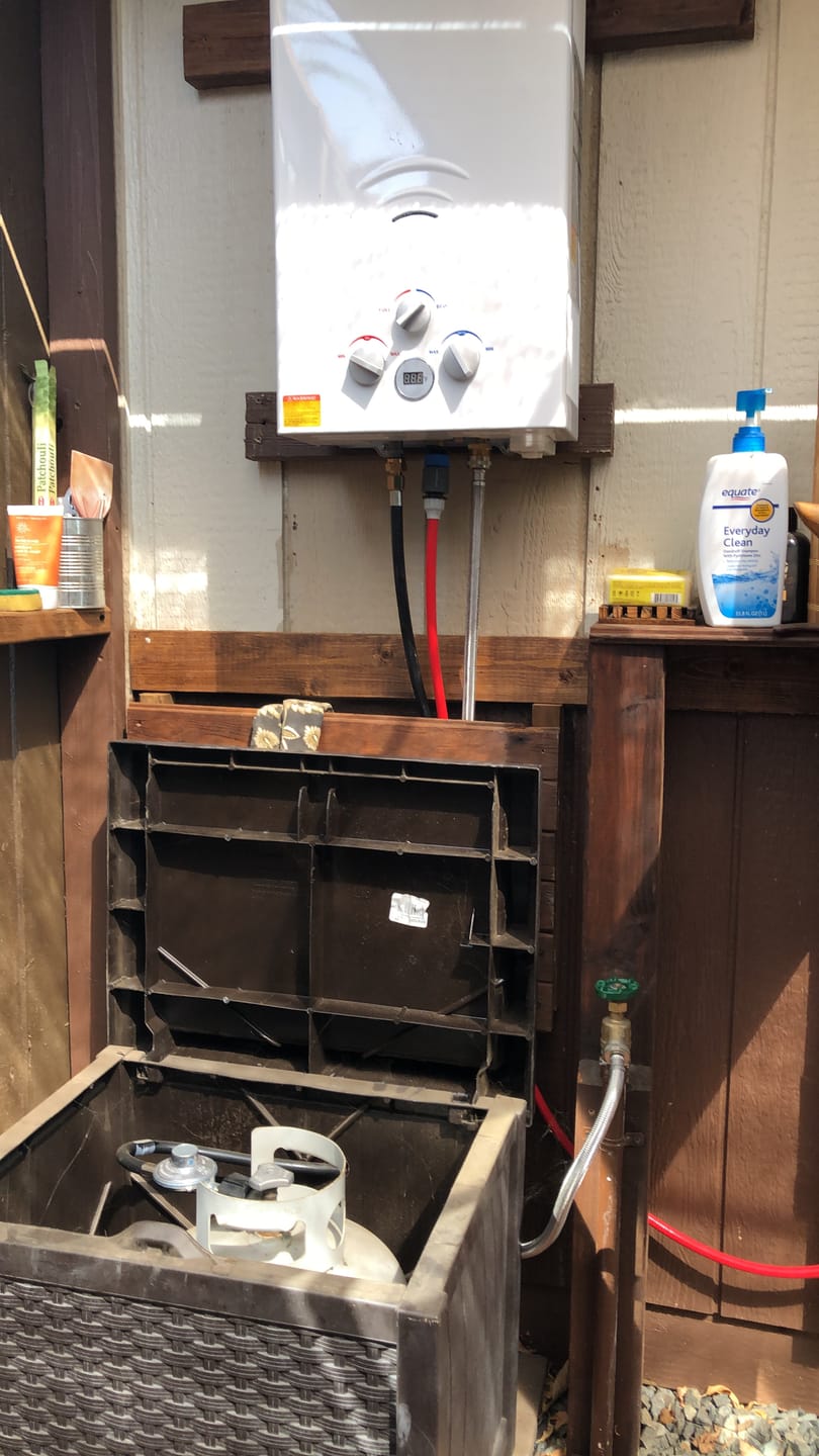 Customer photo review of Propane Portable Tankless Water Heater Outdoor, Camplux 2.64 GPM Instant Hot Camping Showers with 3.3 GPM Water Pump & Pipe Strainer