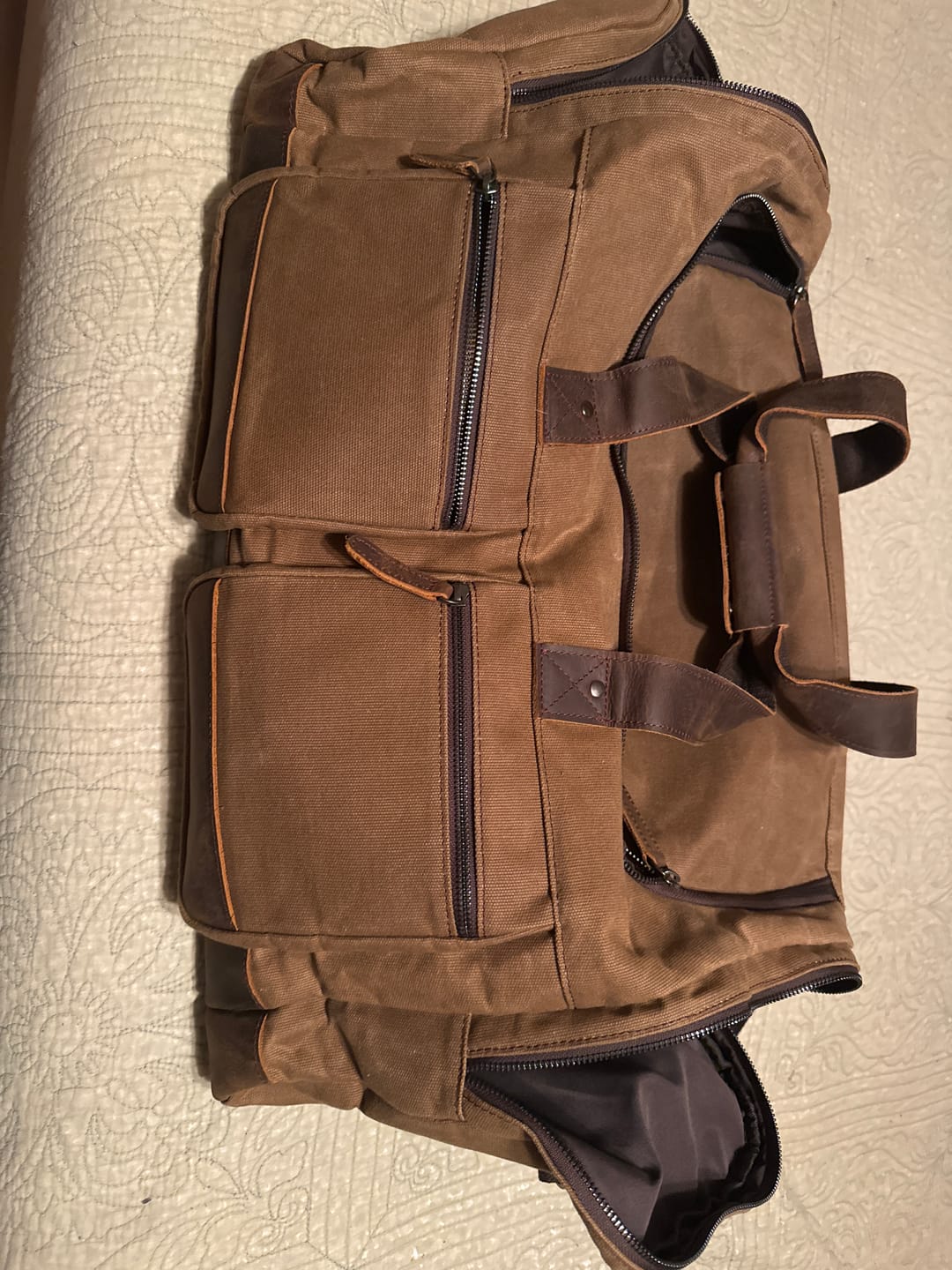 Customer photo review of The Weekender - Waxed Canvas Leather Duffel