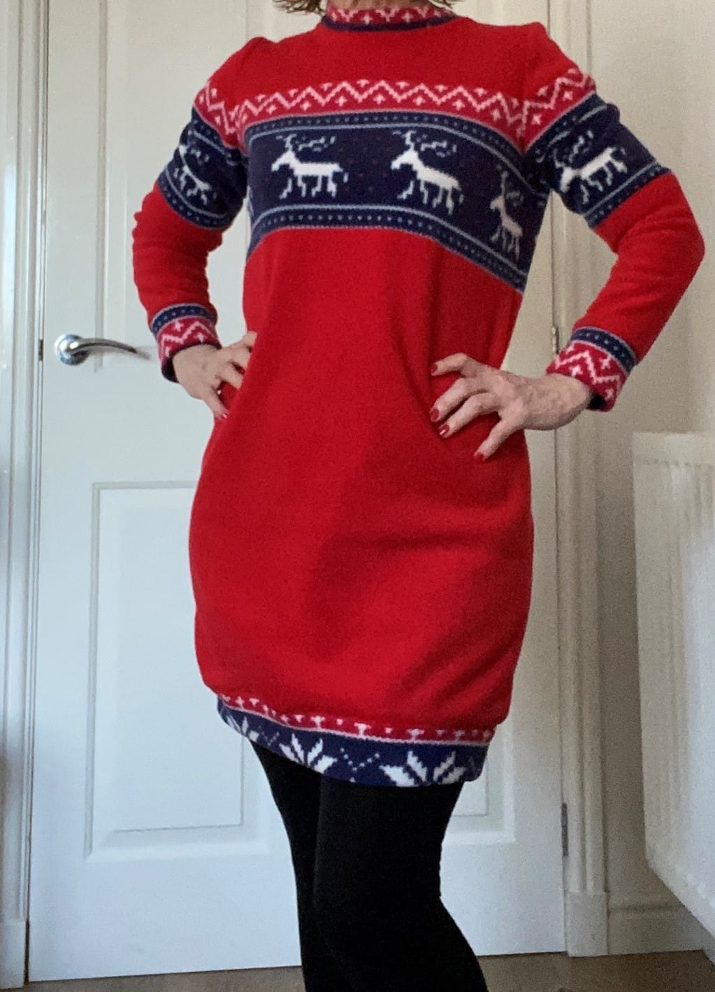 Customer photo review of Navy and Red Reindeer Anti Pill Polar Fleece Fabric