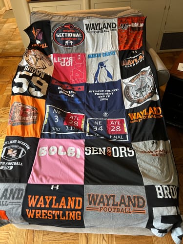 T-shirt quilt featuring wayland high school football, wayland high school wrestling by Jeannie from MA